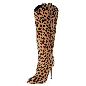 Tom Ford Beige/Brown Leopard Print Calf Hair Knee High Boots-Size 36.5
